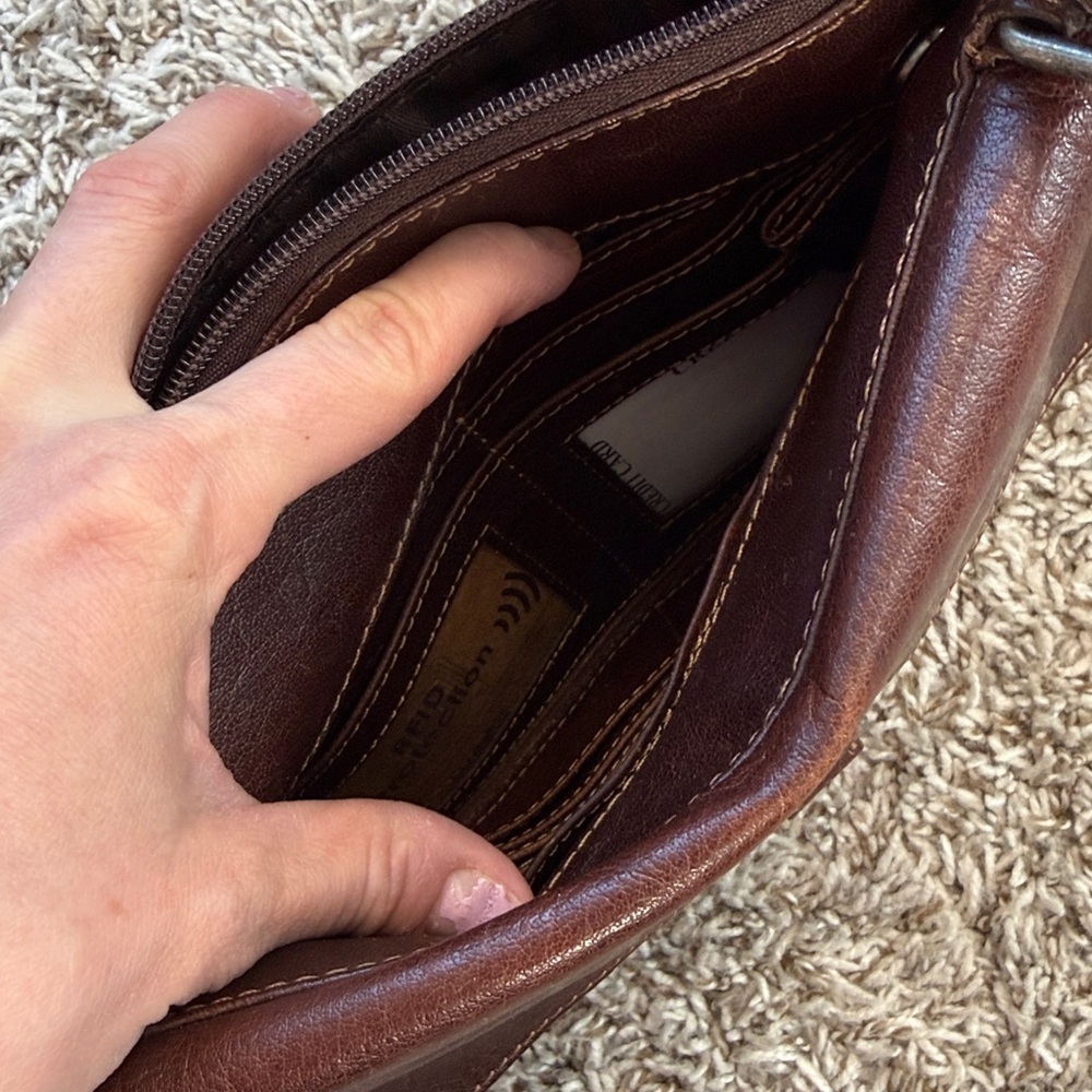 Jack Georges Leather Brown Crossbody Purse with RFID Protection - Picture 6 of 13